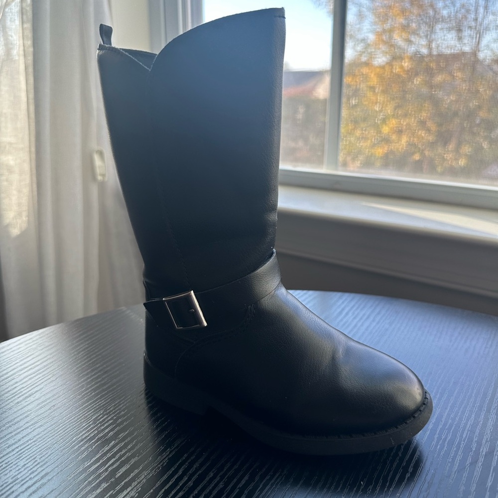 Osh Kosh B'Gosh Toddler Girl Lumi Black  Leather Riding Boots with Buckle